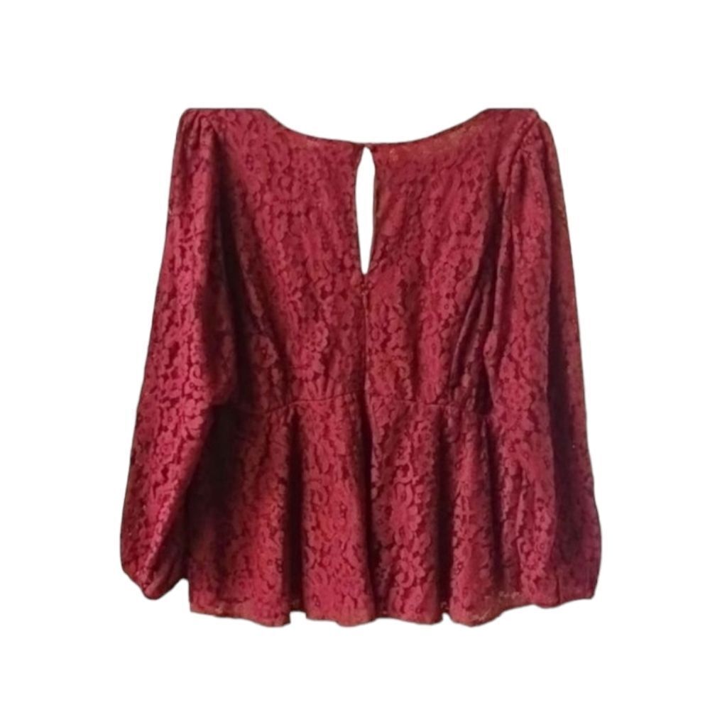 TORRID Plus Size  rhubarb peplum lace longsleeve puff sleeve top 3X - Picture 13 of 16